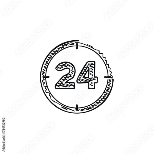 Hand drawn 24 hour service icon in sketch style isolated