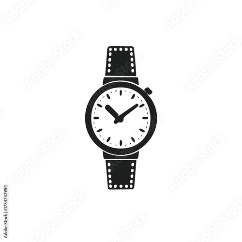 Classic watch with detailed face and strap design for timekeeping vector graphic