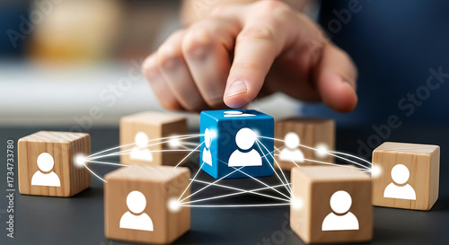 Human resources selection team building concept selecting best candidate from network blocks