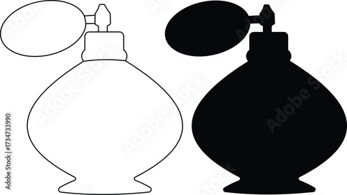 Vintage perfume bottle outline and silhouette for design projects