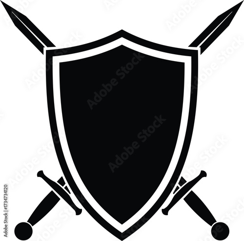 Black silhouette of a medieval shield crossed with two swords silhouette