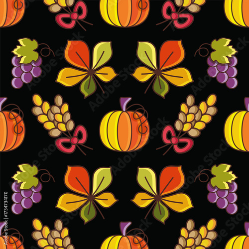 Black Autumn Harvest Vector Repeating Pattern
