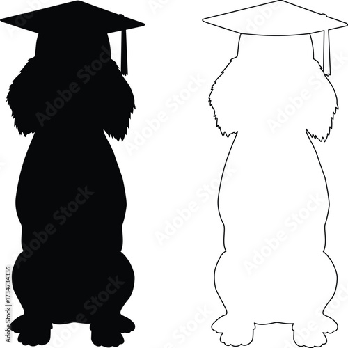 Two poodle dog silhouettes wearing graduation caps side by side