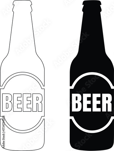 Two beer bottles one outline one solid black silhouette