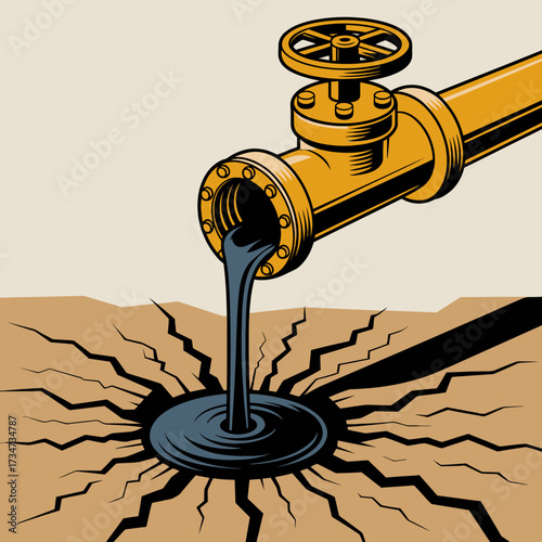 Crude Oil Spill from Pipeline Polluting the Environment Illustration Depicting Environmental Disaster and Resource Depletion Concept