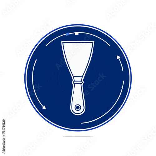 Flat Scraper Tool Graphic Symbol Indicating Use or Action Within a Blue Circle