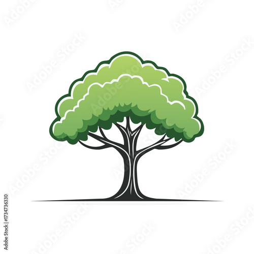 Stylized green tree illustration with a sturdy trunk and lush foliage for nature concepts