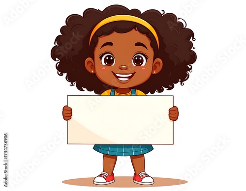 Cartoon girl holding blank sign