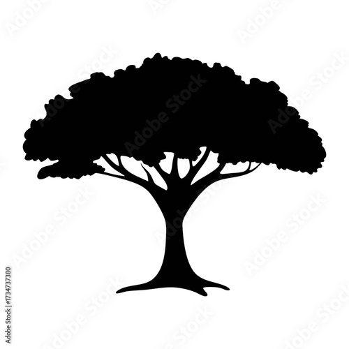 Vector art of a solitary tree silhouette, its expansive canopy a testament to natures enduring beauty and resilience