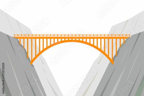 Magnificent Orange Arch Bridge Spanning a Deep Mountain Gorge Vector Illustration Ideal for Travel and Engineering Concepts