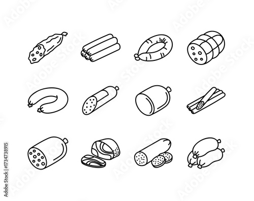 Sausage Products Vector Outline Icon Set