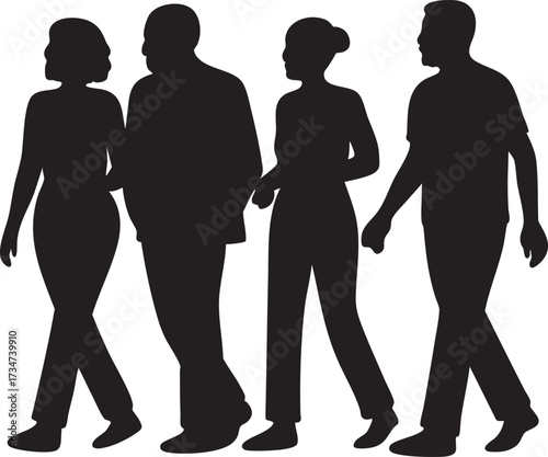 Diverse Group of People Walking Together Silhouettes.