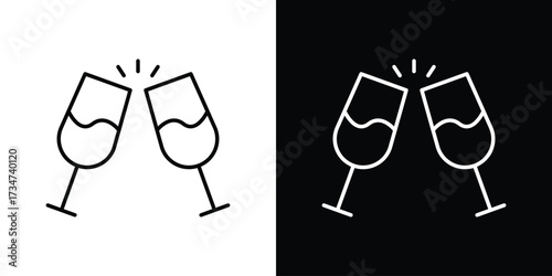 Wine toast icon in black and white linear versions