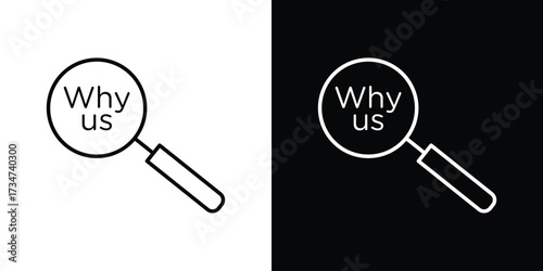 Why us icon in black and white linear versions