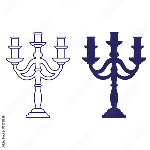 Elegant two candlestick illustrations in outline and filled styles against a white background