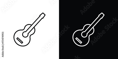 Ukulele icon in black and white linear versions