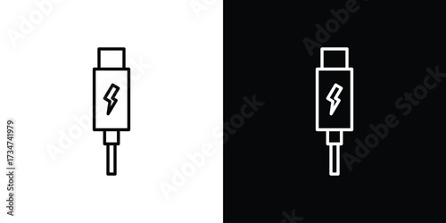 USB type c icon in black and white linear versions