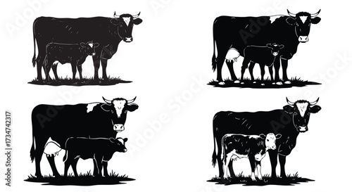 Cow Animal Silhouette Vector Set
