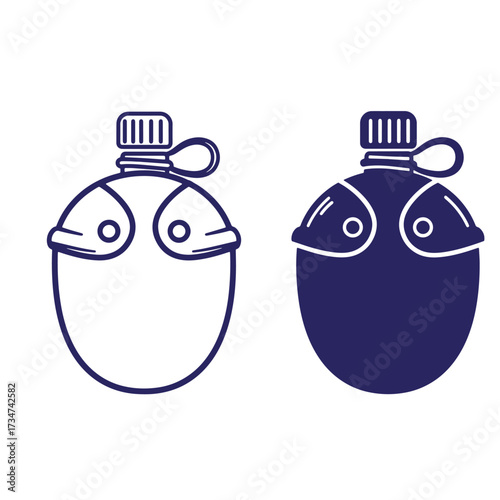 Minimalist vector illustration of a classic military canteen in two different color styles