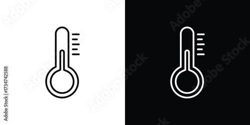 Thermometer icon in black and white linear versions