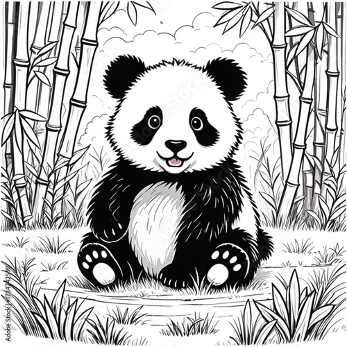 cute panda coloring book vector image illustration