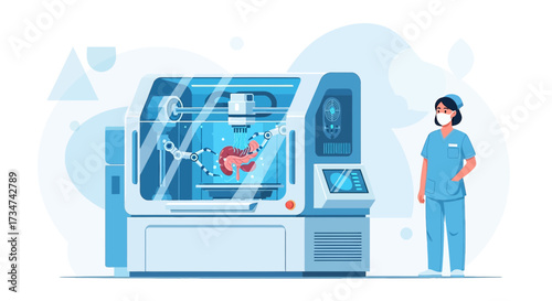 Advanced Bio-printing Technology for Organ Creation and Medical Innovation Illustration
