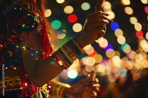 Girls in Traditional Garba Dress Playing Dandiya Dance During Navratri