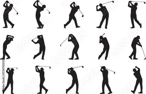 Golf swing silhouette vector on white background