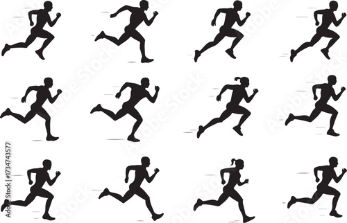 Running marathon silhouette vector on white background
