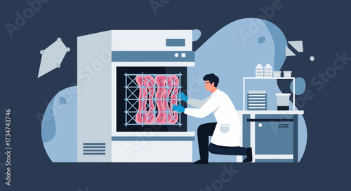 Cultured Meat Research: Scientist Examining Lab-Grown Meat in a Controlled Environment