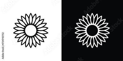 Sunflower icon in black and white linear versions