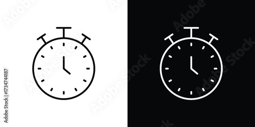 Stopwatch icon in black and white linear versions