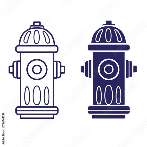 Stylized vector illustration depicting two fire hydrants side by side isolated on white background