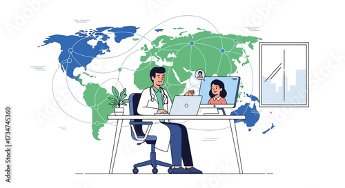 Global Healthcare Access: Doctor Providing Telemedicine Consultation to a Patient Worldwide