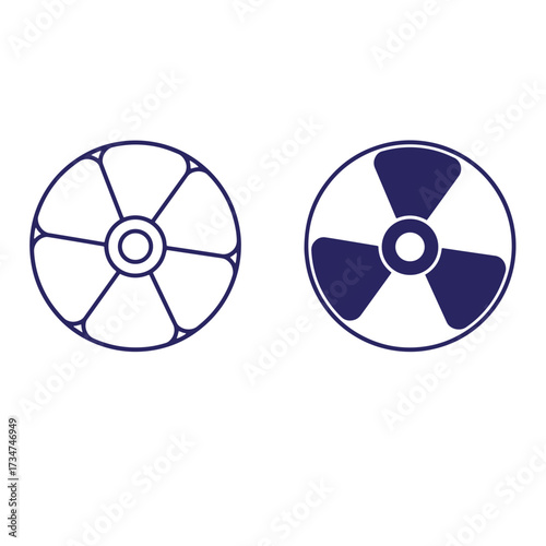 Two simple radiation warning symbols representing safety and nuclear hazards in minimalist design