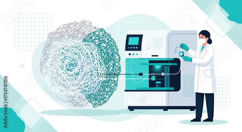 Illustration of medical research with advanced technology, healthcare innovation for medical
