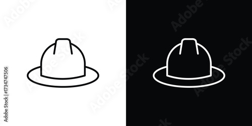 Safety helmet icon in black and white linear versions