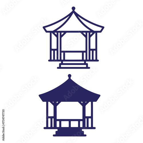 Two stylized vector illustrations of a gazebo isolated on a clean white background