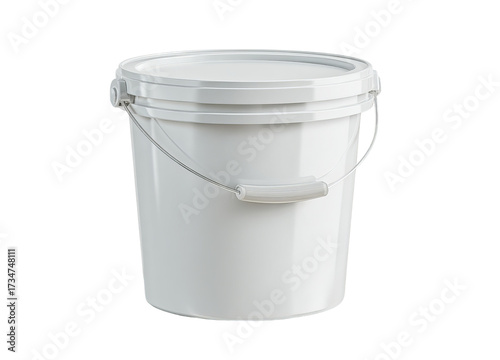 White Plastic Bucket with Handle isolated on a transparent background