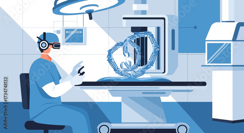 Innovative Surgical Technology: Surgeon Using VR and Robotic Arm in Operation Room