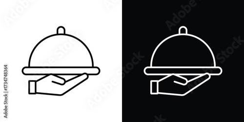 Restaurant Tray icon in black and white linear versions