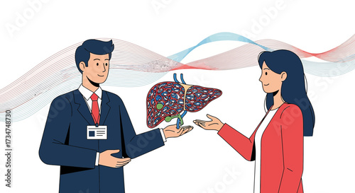 Medical Illustration of Human Liver Shared Between Doctor and Patient for Healthcare Discussion