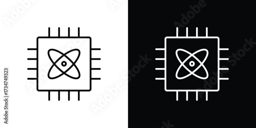 Quantum computing icon in black and white linear versions