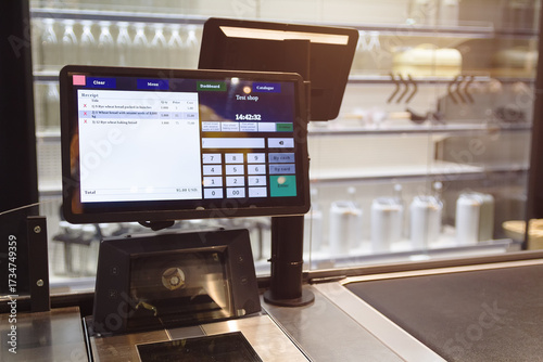 Modern cashier equipment in the store