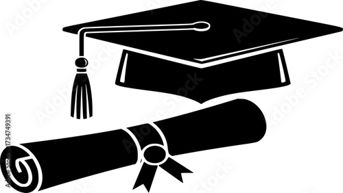 Graduation hat and diploma icon vector. degree line and fill icon illustration