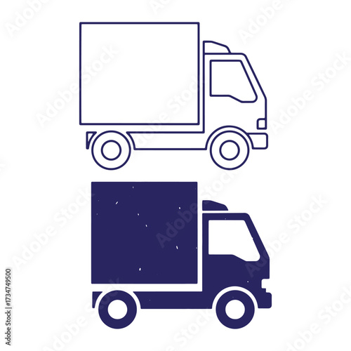 Vector illustration of two delivery truck concepts in solid and outlined styles.