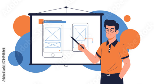 Presentation of mobile application development and ui ux design process by the presenter