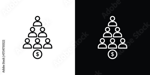 Ponzi scheme icon in black and white linear versions