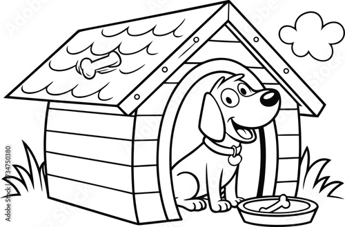Cartoon Dog in a Doghouse with a Bone on the Roof
