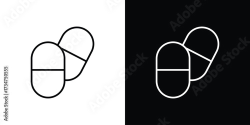 Pills icon in black and white linear versions